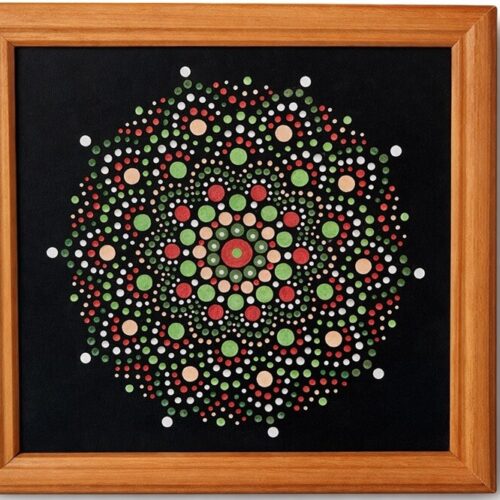 Obrázek mandala zeleno-červená žluto-bílá